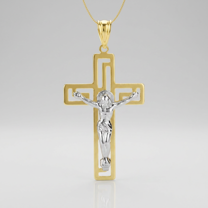 14k Two-Tone Gold Cross with Figure Pendant