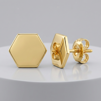 14k Yellow Gold Hexagon Stud Earrings