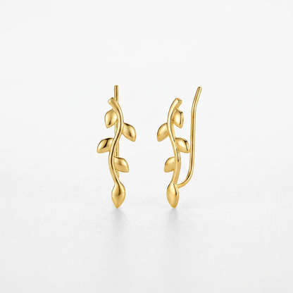 Leafy Branch Motif Climber Earrings in 14k Yellow Gold