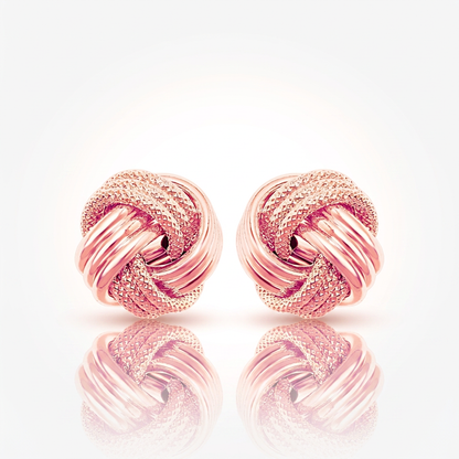 14k Rose Gold Love Knot with Ridge Texture Earrings