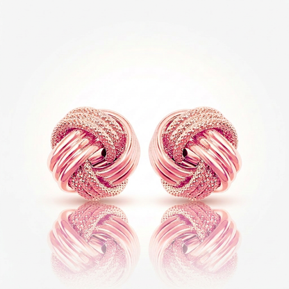 14k Rose Gold Love Knot with Ridge Texture Earrings
