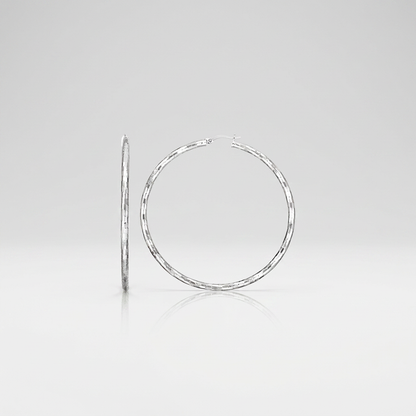 Sterling Silver Large Hoop Earring with Hammered Texture