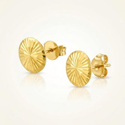 14k Yellow Gold Diamond Cut Flat Design Stud Earrings
