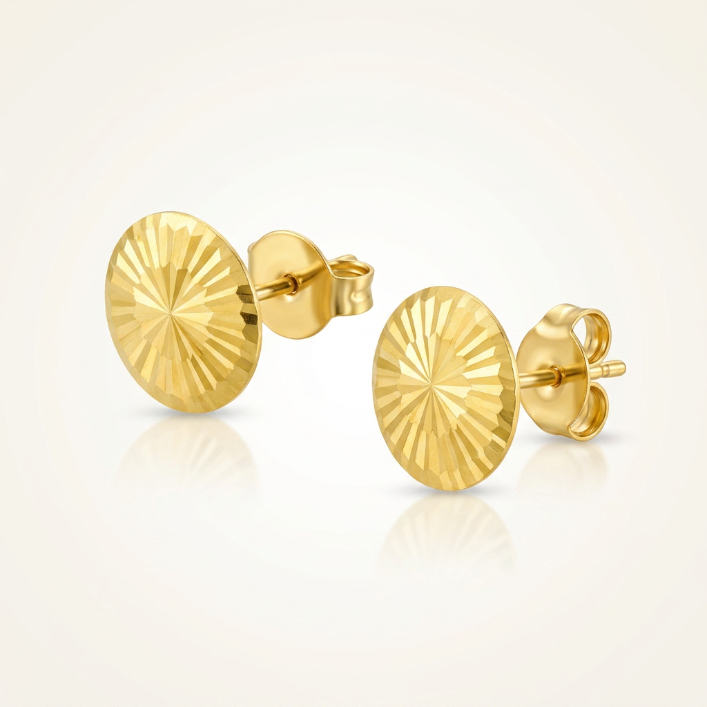 14k Yellow Gold Diamond Cut Flat Design Stud Earrings