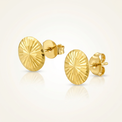 14k Yellow Gold Diamond Cut Flat Design Stud Earrings