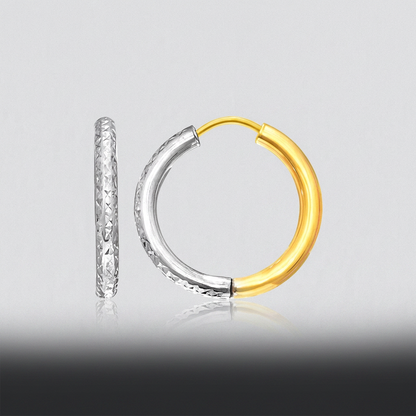 14k Two-Tone Gold Hoop Earrings with Textured Style