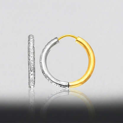 14k Two-Tone Gold Hoop Earrings with Textured Style