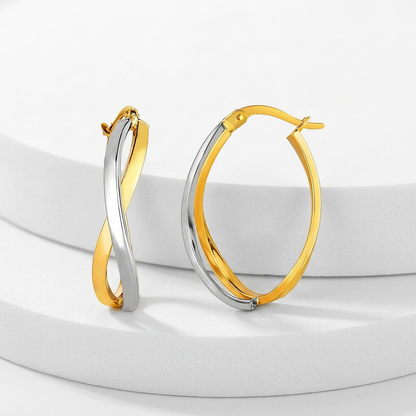 14k Two-Tone Gold Twisted Style Polished Hoop Earrings