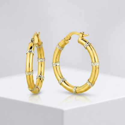 14k Two-Tone Gold Alternate Textured Hoop Earrings