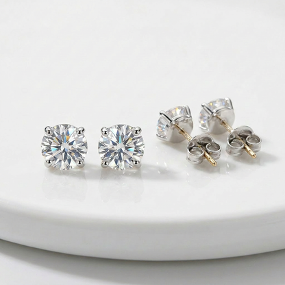 14 k WhiteGold Stud Earrings with White Hue Faceted Cubic Zirconia