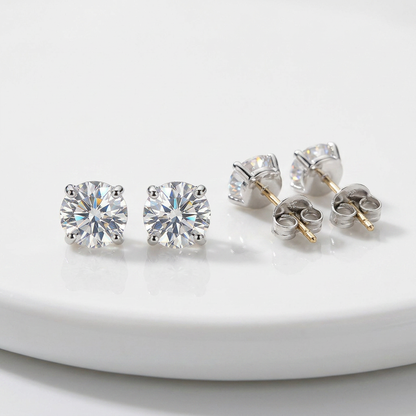14 k WhiteGold Stud Earrings with White Hue Faceted Cubic Zirconia