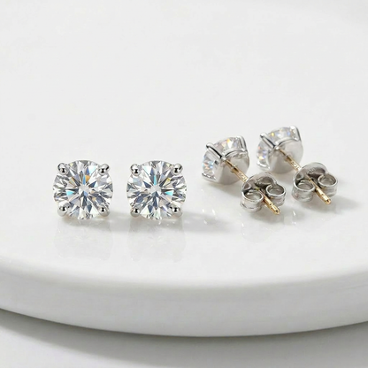 14 k WhiteGold Stud Earrings with White Hue Faceted Cubic Zirconia