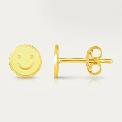 14k Yellow Gold and Enamel Yellow Smiley Face Stud Earrings