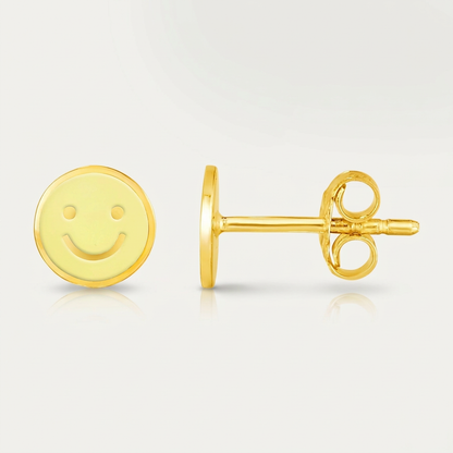 14k Yellow Gold and Enamel Yellow Smiley Face Stud Earrings