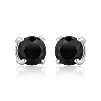 14k White Gold Black 3mm Faceted Cubic Zirconia Stud Earrings