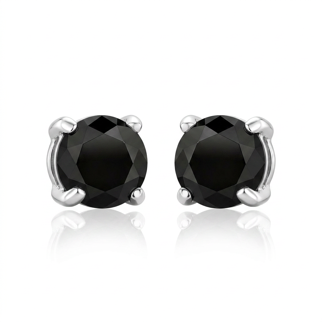 14k White Gold Black 3mm Faceted Cubic Zirconia Stud Earrings  DestGlow