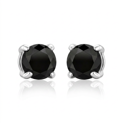 14k White Gold Black 3mm Faceted Cubic Zirconia Stud Earrings