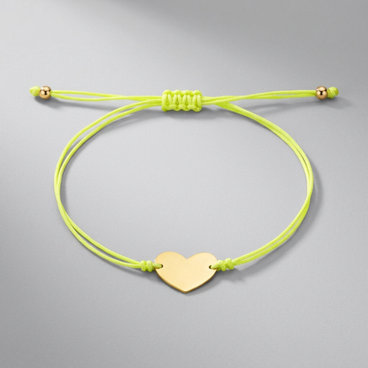 9 1/4 inch Yellow Cord Adjustable Bracelet with 14k yellow Gold Heart
