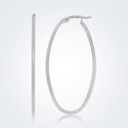 14k White Gold Slim Oval Shape Hoop Earrings