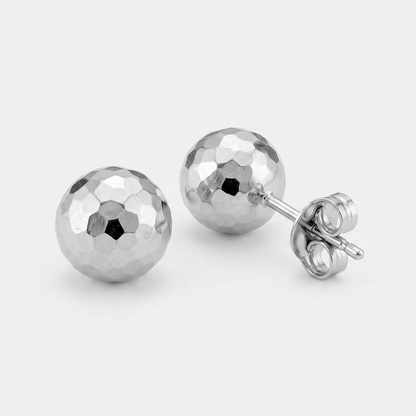 14 k White Gold Ball Earrings with Faceted Texture
