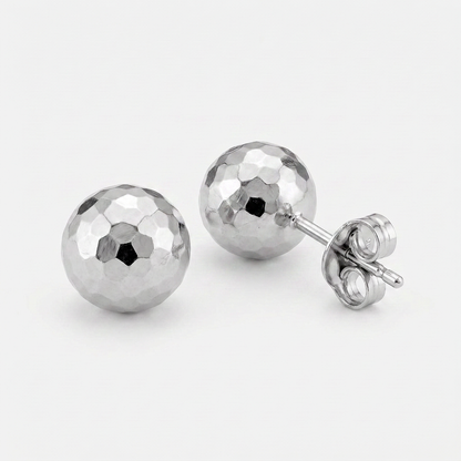 14 k White Gold Ball Earrings with Faceted Texture