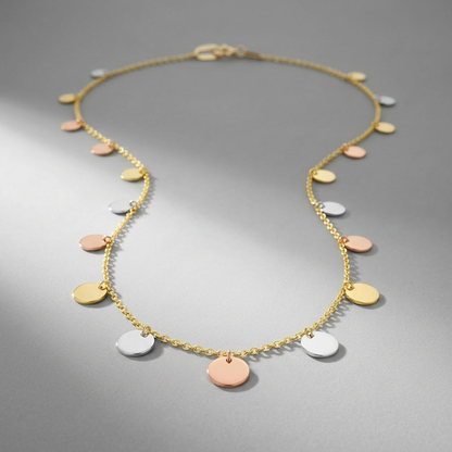 14K Tri Color Necklace with Dangling Circles