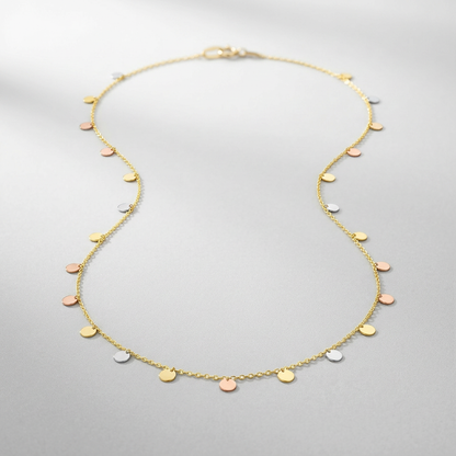 14K Tri Color Necklace with Dangling Circles