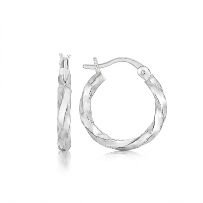 Sterling Silver Polished Twist Design Hoop Earrings