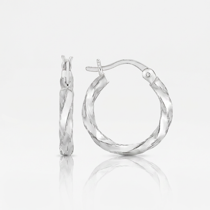 Sterling Silver Polished Twist Design Hoop Earrings