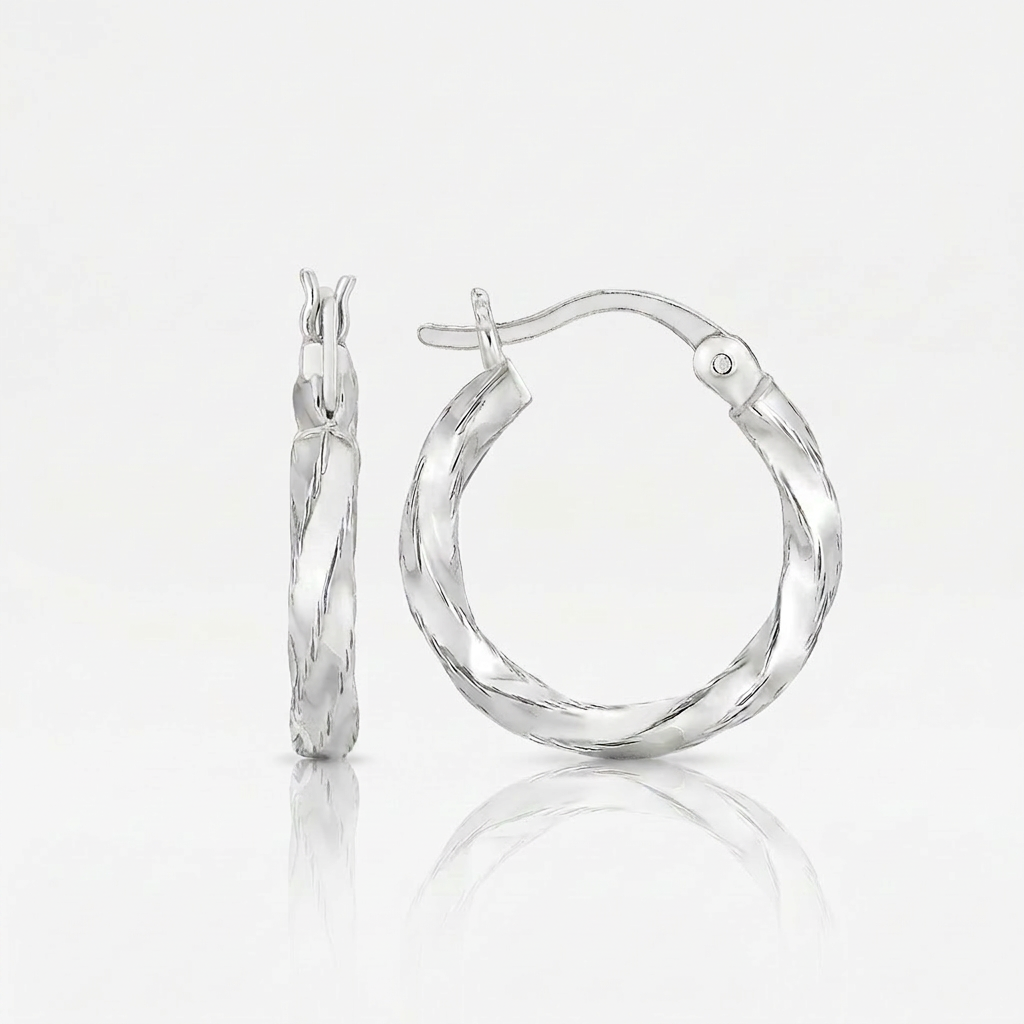 Sterling Silver Polished Twist Design Hoop Earrings