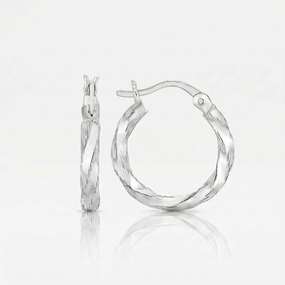 Sterling Silver Polished Twist Design Hoop Earrings