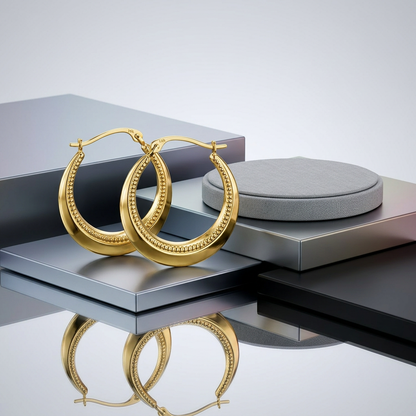 14k Yellow Gold Round Rope Texture Hoop Earrings