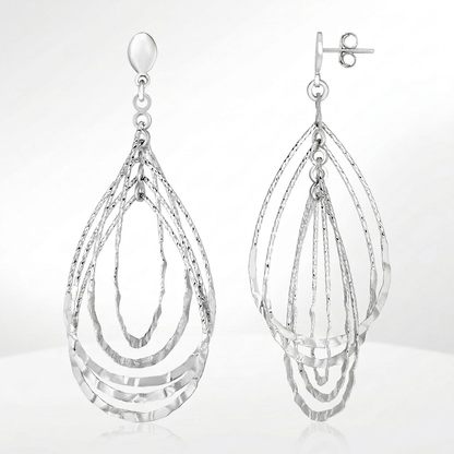Sterling Silver Textured Teardrop Motif Dangle Earrings