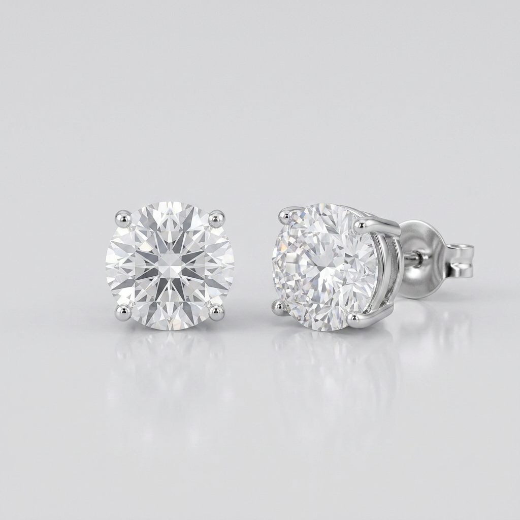 Sterling Silver Stud Earrings with White Hue Faceted Cubic Zirconia  DestGlow