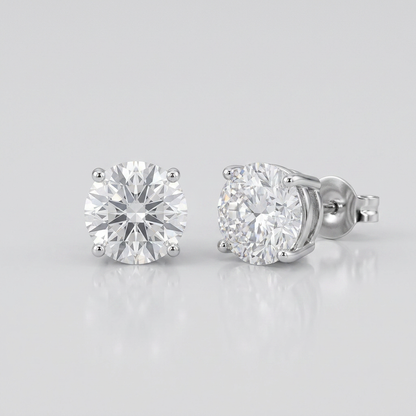 Sterling Silver Stud Earrings with White Hue Faceted Cubic Zirconia