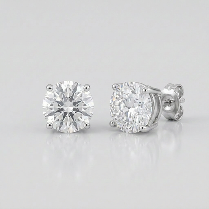 Sterling Silver Stud Earrings with White Hue Faceted Cubic Zirconia