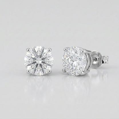 Sterling Silver Stud Earrings with White Hue Faceted Cubic Zirconia