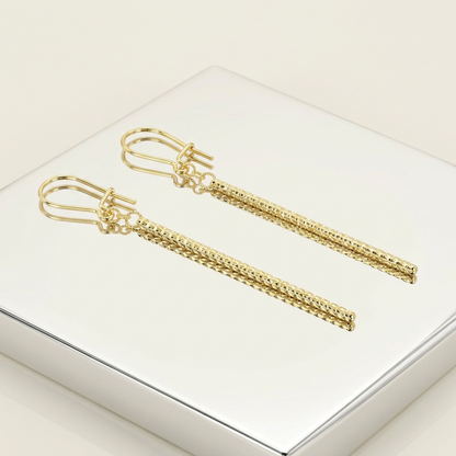 14k Yellow Gold Long Bar Diamond Cut Drop Earrings