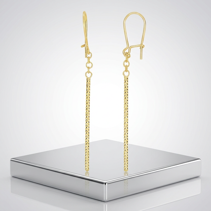 14k Yellow Gold Long Bar Diamond Cut Drop Earrings