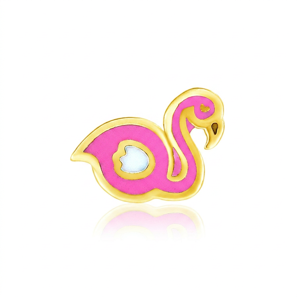 14k Yellow Gold Enameled Flamingo Childrens Earrings  DestGlow