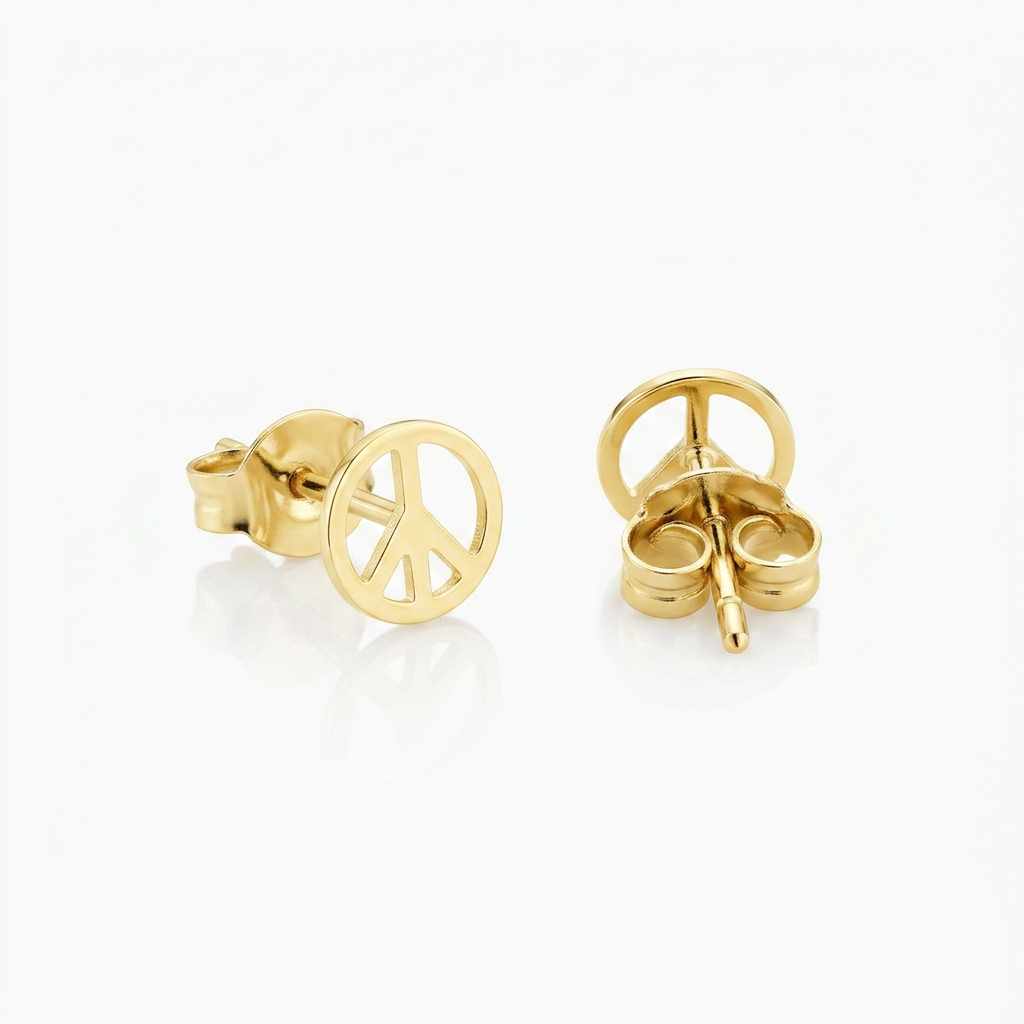 14k Yellow Gold Post Earrings with Peace Signs  DestGlow