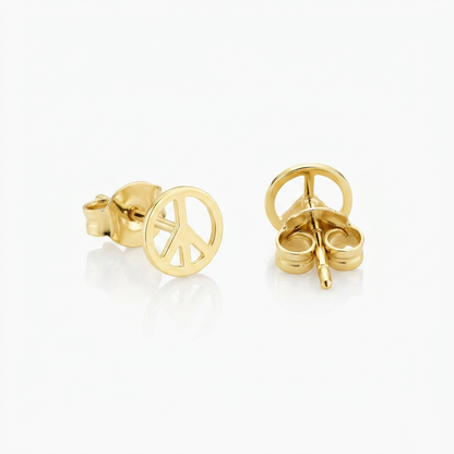 14k Yellow Gold Post Earrings with Peace Signs