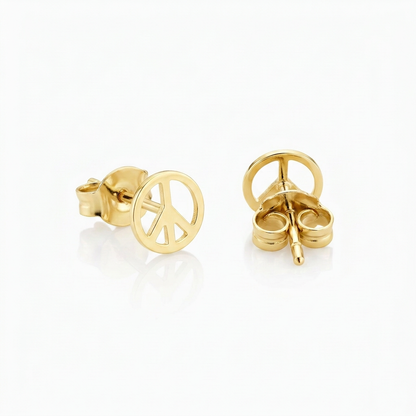 14k Yellow Gold Post Earrings with Peace Signs