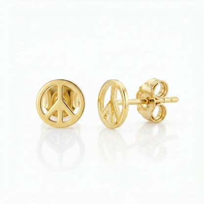 14k Yellow Gold Post Earrings with Peace Signs