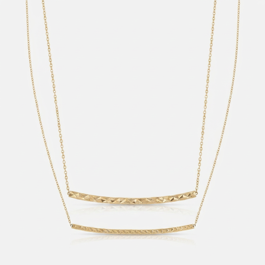 14k Yellow Gold Thin Textured Bar Necklace  DestGlow