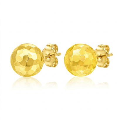14k Yellow Gold Round Faceted Style Stud Earrings