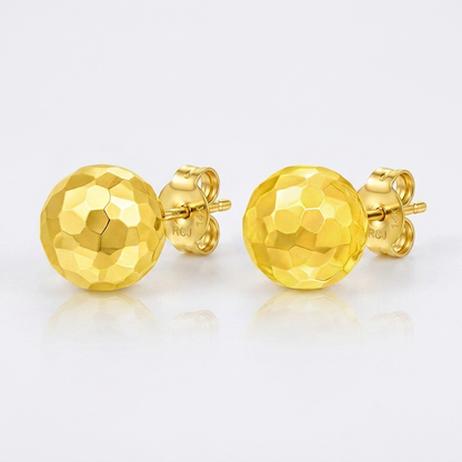 14k Yellow Gold Round Faceted Style Stud Earrings