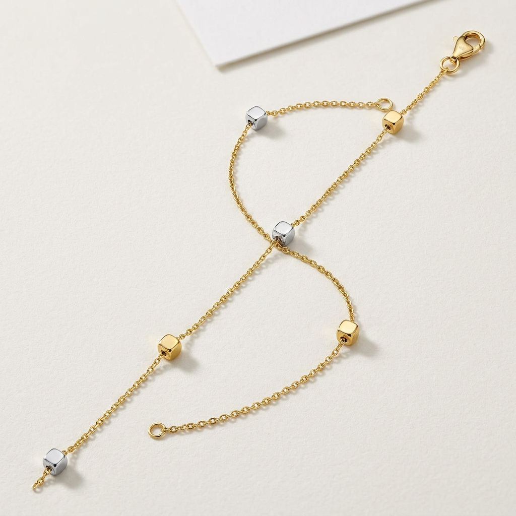 14k Two Tone Gold Bracelet with Polished Cubes  DestGlow