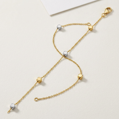 14k Two Tone Gold Bracelet with Polished Cubes