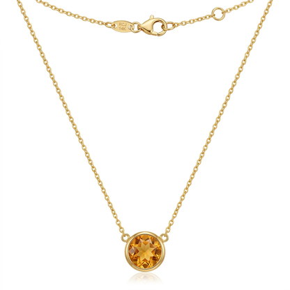 14k Yellow Gold 17 inch Necklace with Round Citrine